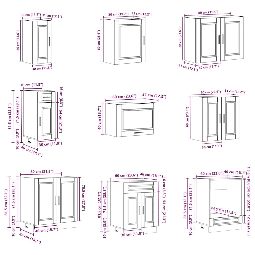14-piece kitchen cabinet set Porto concrete grey wood-based panel