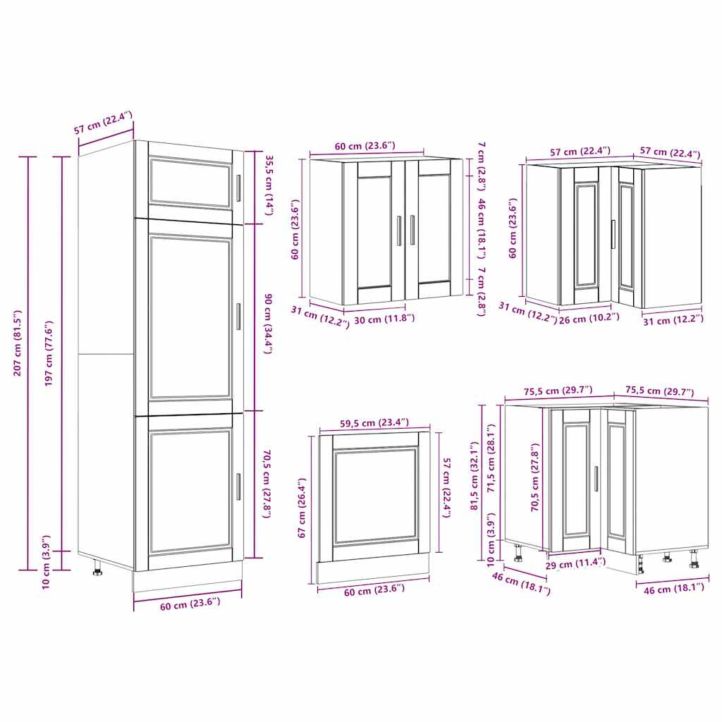 14-piece kitchen cabinet set Porto concrete grey wood-based panel