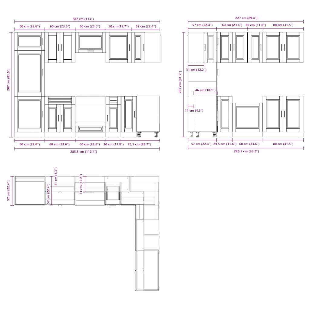 14-piece kitchen cabinet set Porto smoked oak wood material