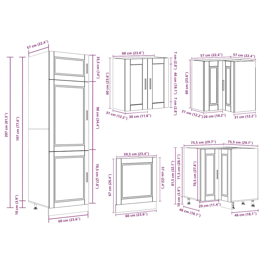 14-piece kitchen cabinet set Porto smoked oak wood material
