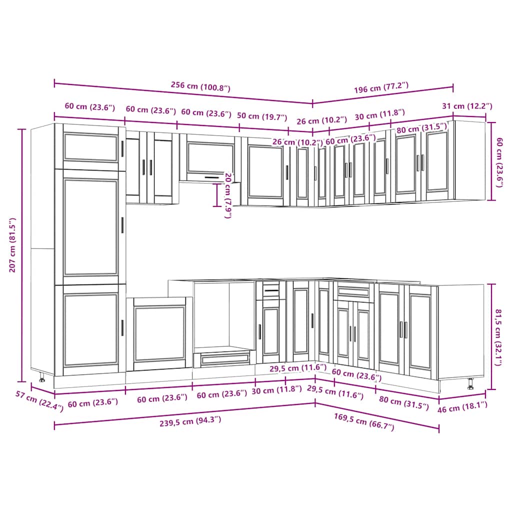14-tlg. Küchenschrank-Set Porto Artisan-Eiche Holzwerkstoff