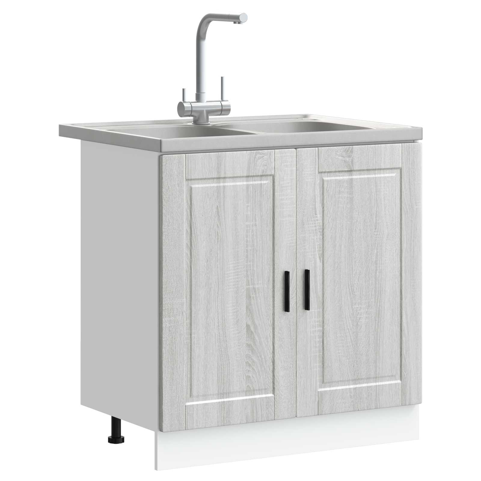 Waschbecken-Unterschrank mit Tür Porto 2 pcs Grau Holzwerkstoff