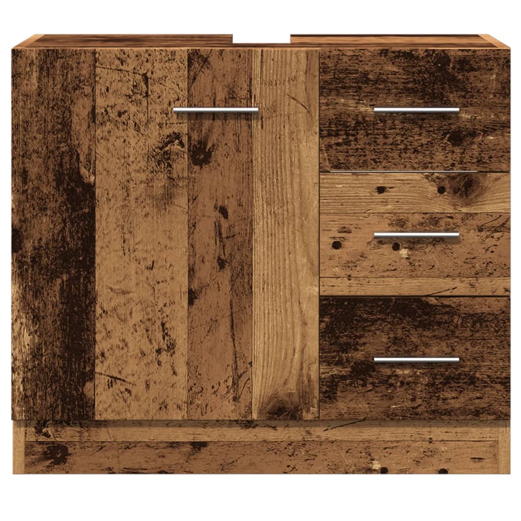 Meuble sous évier aspect bois de récupération 63x30x54 cm en matériau bois