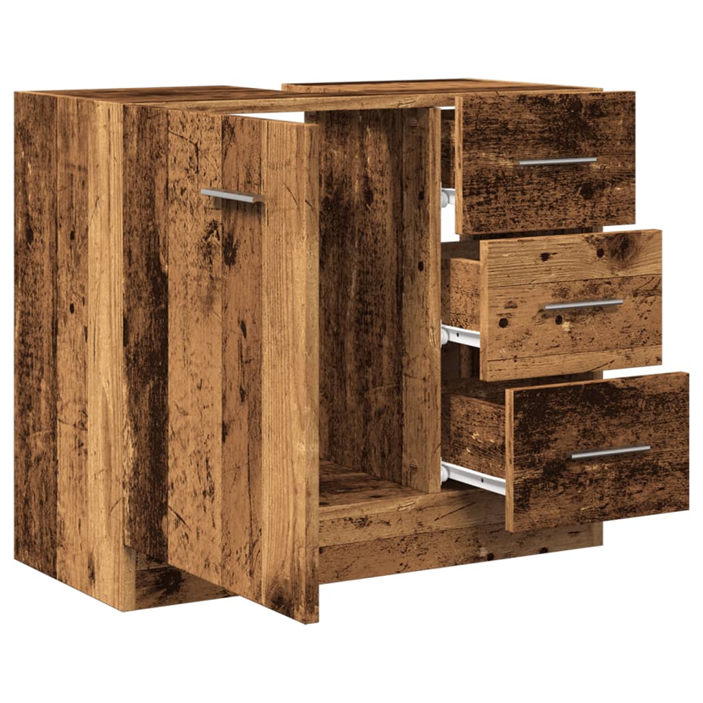 Meuble sous évier aspect bois de récupération 63x30x54 cm en matériau bois