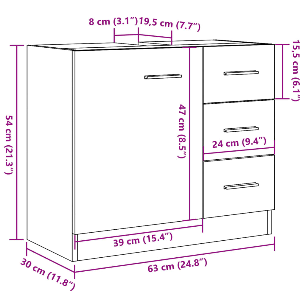 Waschbeckenunterschrank Altholz-Optik 63x30x54 cm Holzwerkstoff