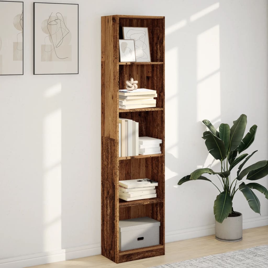 Bibliothèque aspect bois de récupération 40x24x176 cm en matériau bois