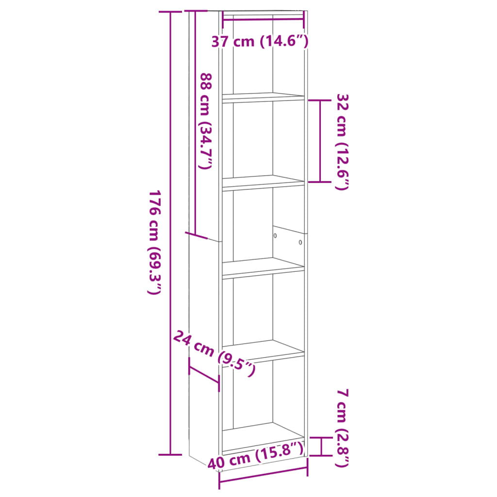 Bibliothèque aspect bois de récupération 40x24x176 cm en matériau bois