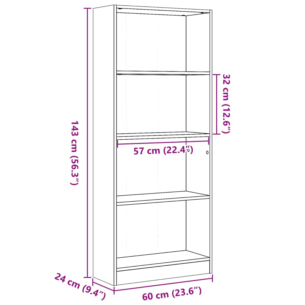 Bibliothèque aspect bois de récupération 60x24x143 cm en matériau bois