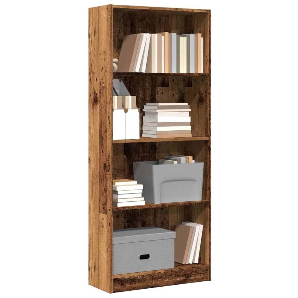 Bibliothèque aspect bois de récupération 60x24x143 cm en matériau bois