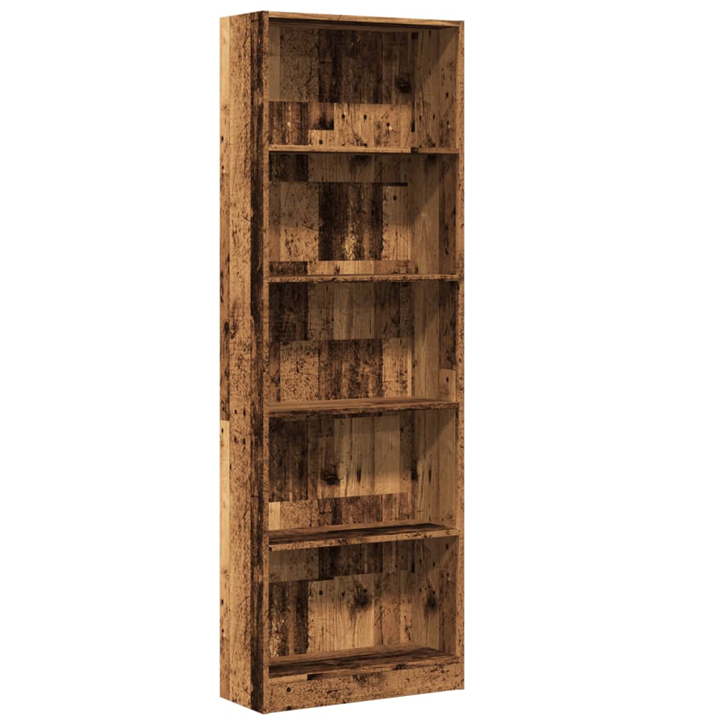 Bibliothèque aspect bois de récupération 60x24x176 cm en matériau bois