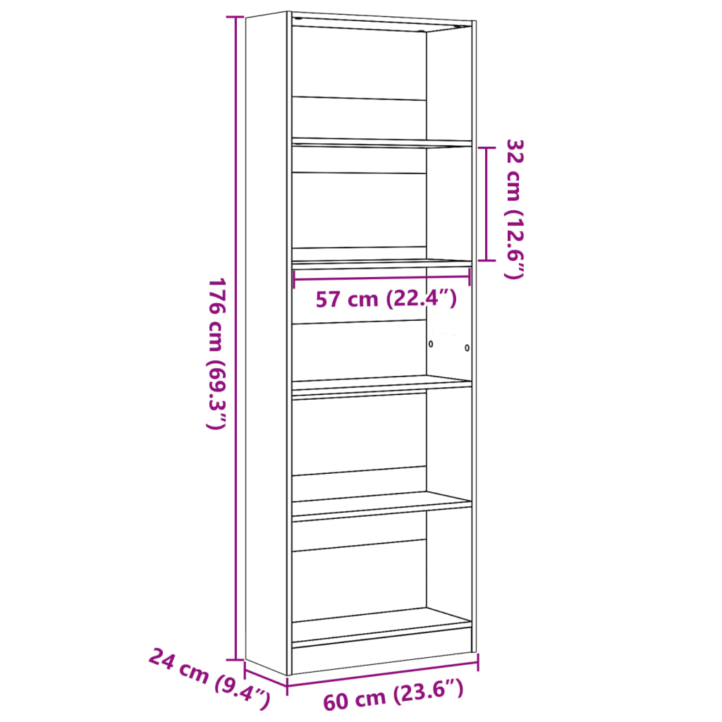 Bibliothèque aspect bois de récupération 60x24x176 cm en matériau bois