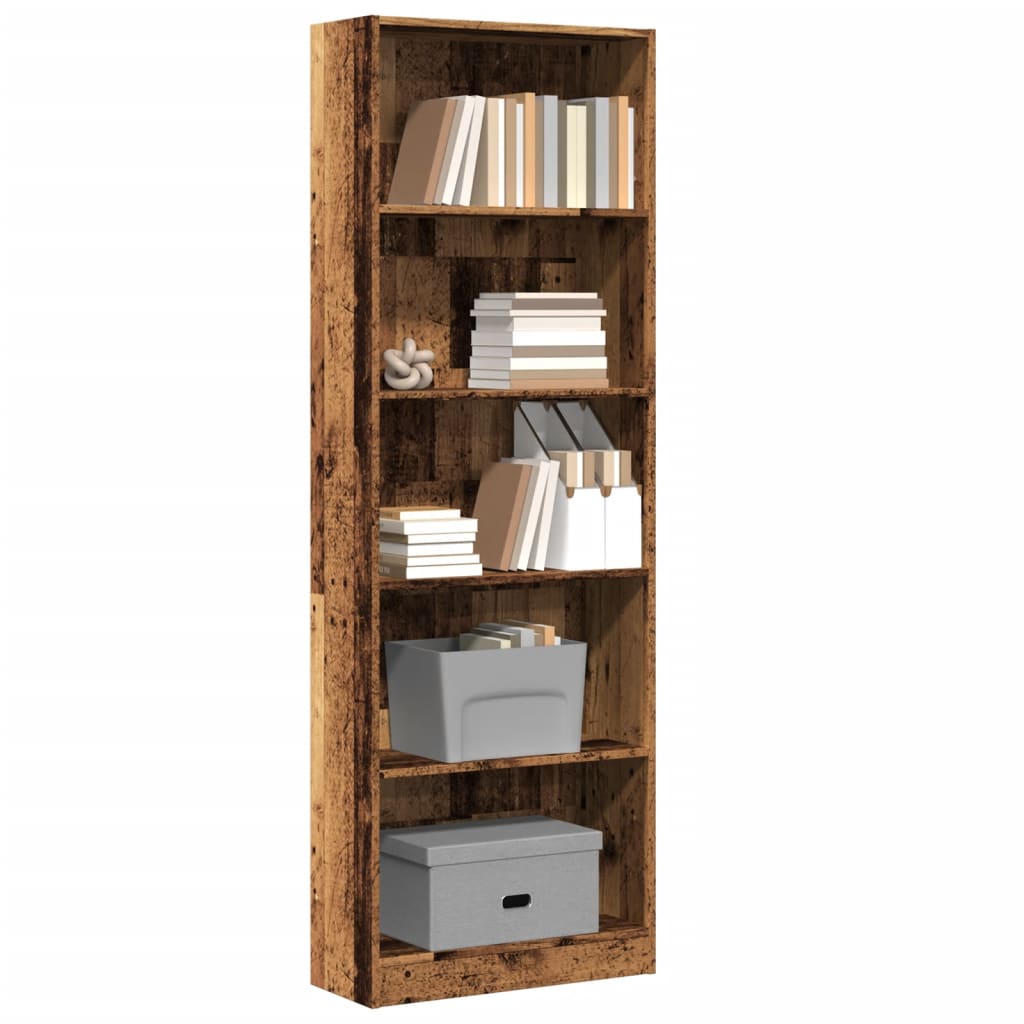 Bibliothèque aspect bois de récupération 60x24x176 cm en matériau bois