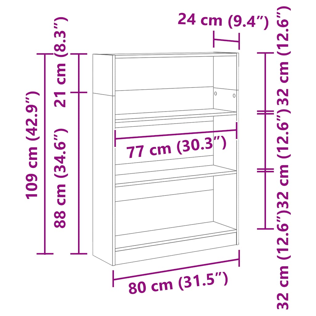 Bookshelf Smoked Oak 80x24x109 cm Wood Material