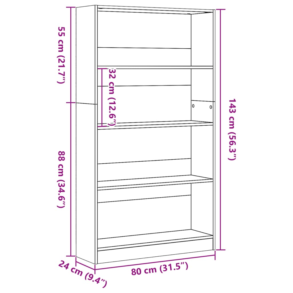 Bibliothèque aspect bois de récupération 80x24x143 cm en matériau bois