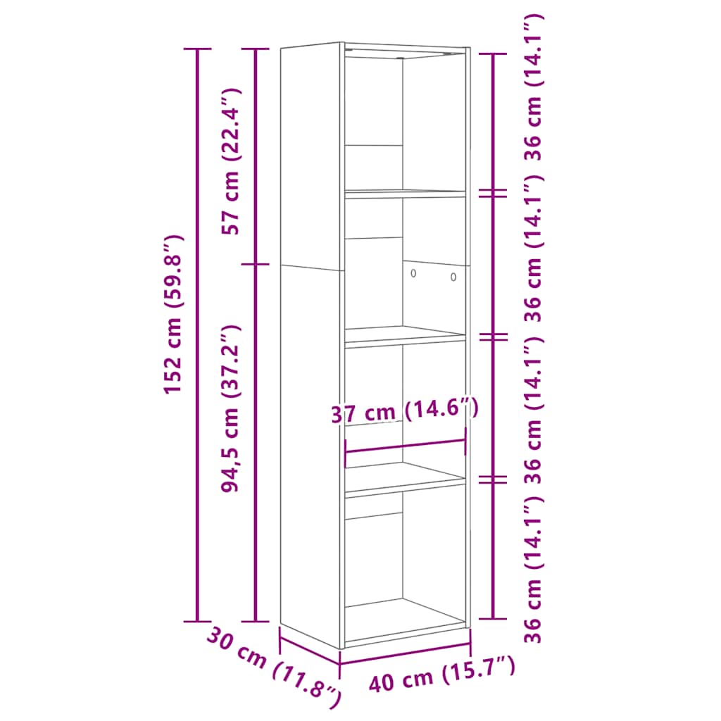 Bibliothèque blanche 40x30x152 cm en bois