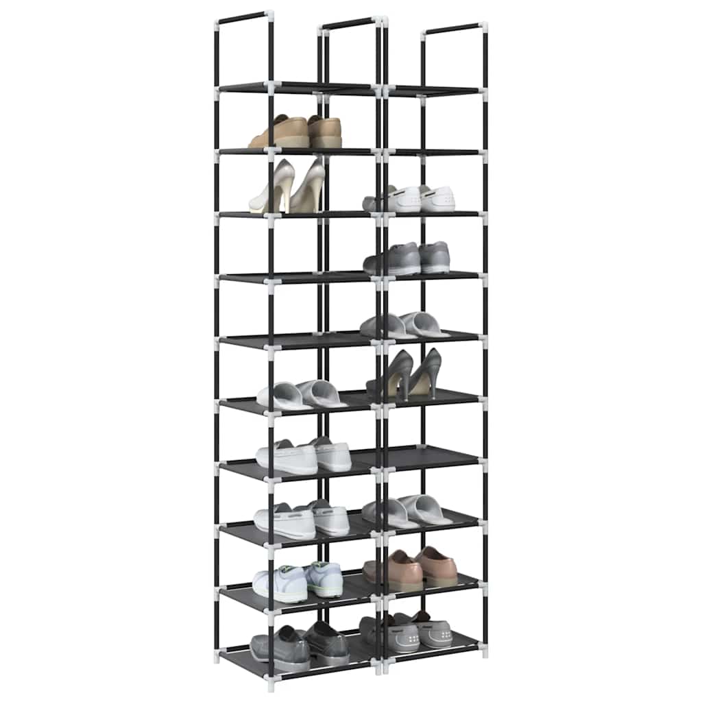 Étagère à chaussures 2 pièces 10 niveaux noir 33x33x174 cm tissu non tissé