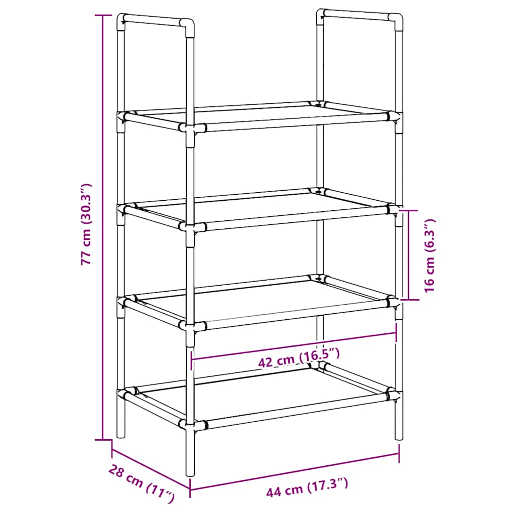 Shoe rack 4 levels black 44x28x77 cm nonwoven fabric