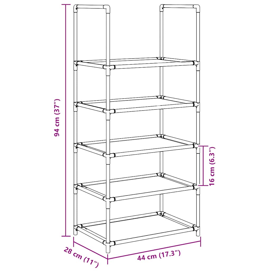 Shoe rack 5 levels black 44x28x94 cm nonwoven fabric