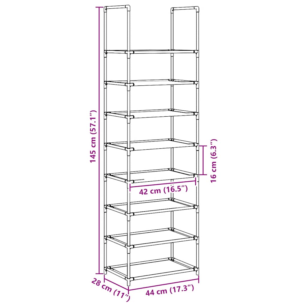 Shoe rack 8-tier black 44x28x145 cm nonwoven fabric