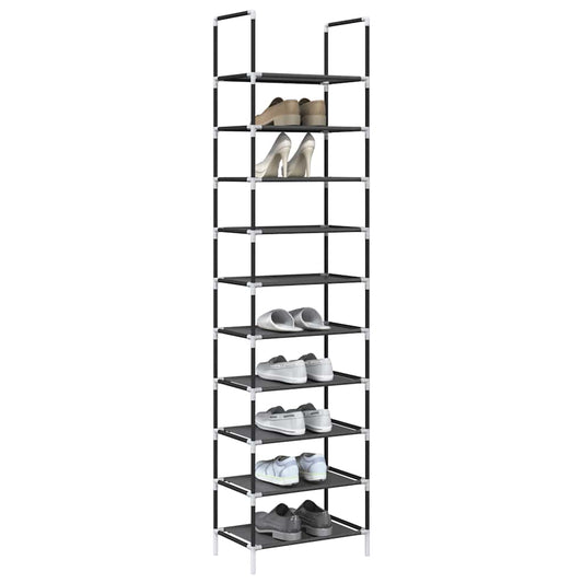 Étagère à chaussures 10 niveaux noire 44x28x180 cm en tissu non tissé