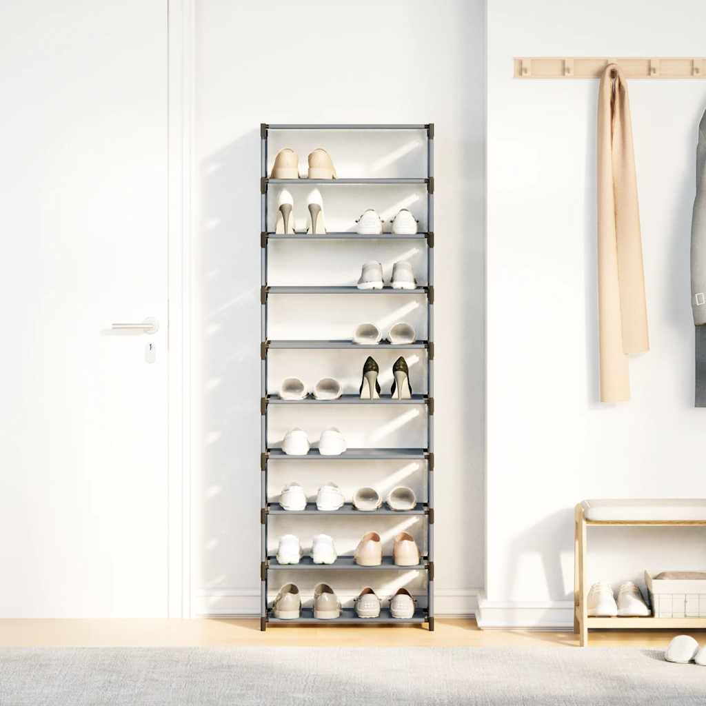 Étagère à chaussures 10 niveaux gris 54x28x158 cm tissu non tissé