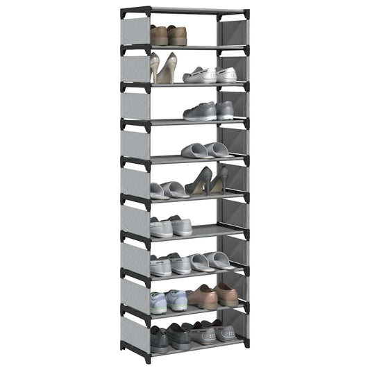 Étagère à chaussures 10 niveaux gris 54x28x158 cm tissu non tissé