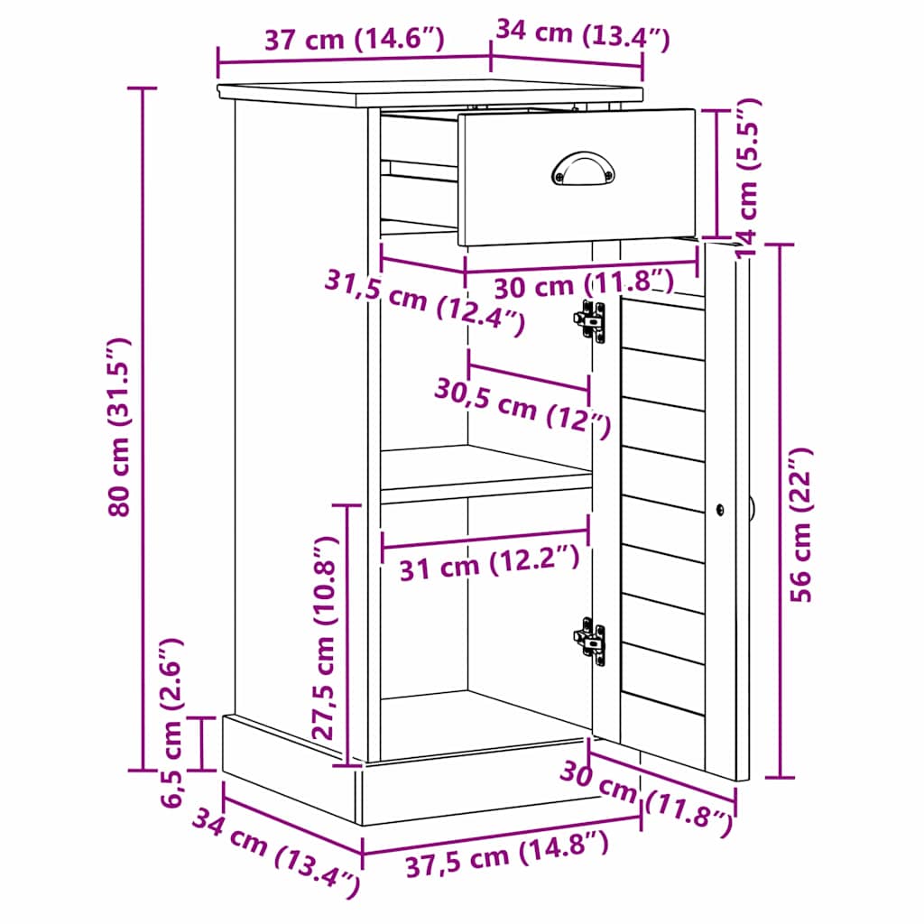 Badezimmerschrank VIGO Braun und Honigbraun 37,5 x 34 x 80 cm