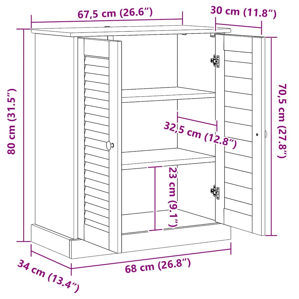 Badezimmerschrank VIGO Weiß und Antikweiß 68 x 34 x 80 cm