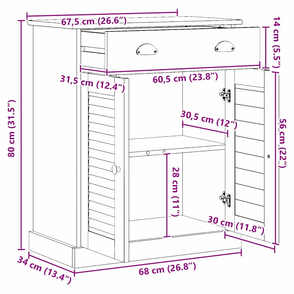 Badezimmerschrank VIGO Weiß und Antikweiß 68 x 34 x 80 cm