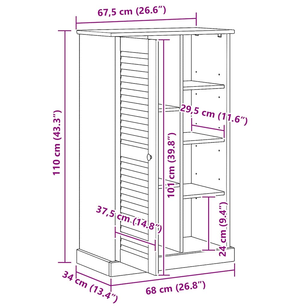 Badezimmerschrank VIGO Weiß und Antikweiß 68 x 34 x 110 cm