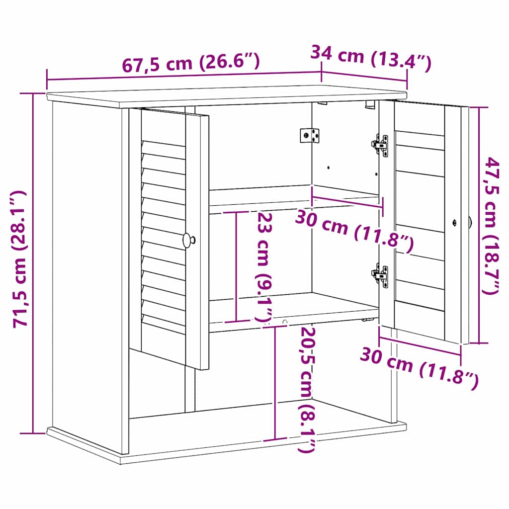 Badezimmerschrank VIGO Weiß und Antikweiß 67,5 x 34 x 71,5 cm