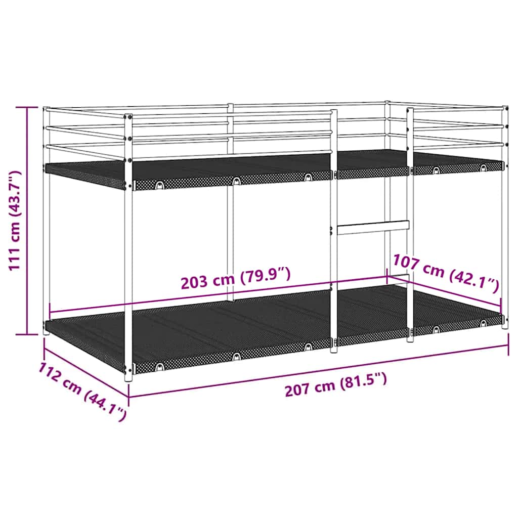 Etagenbett ohne Matratze Schwarz 107x203 cm Stahl