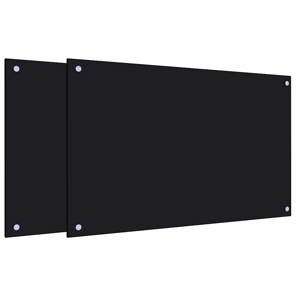 Küchenrückwände 2 Stk. Schwarz 80x50 cm Hartglas