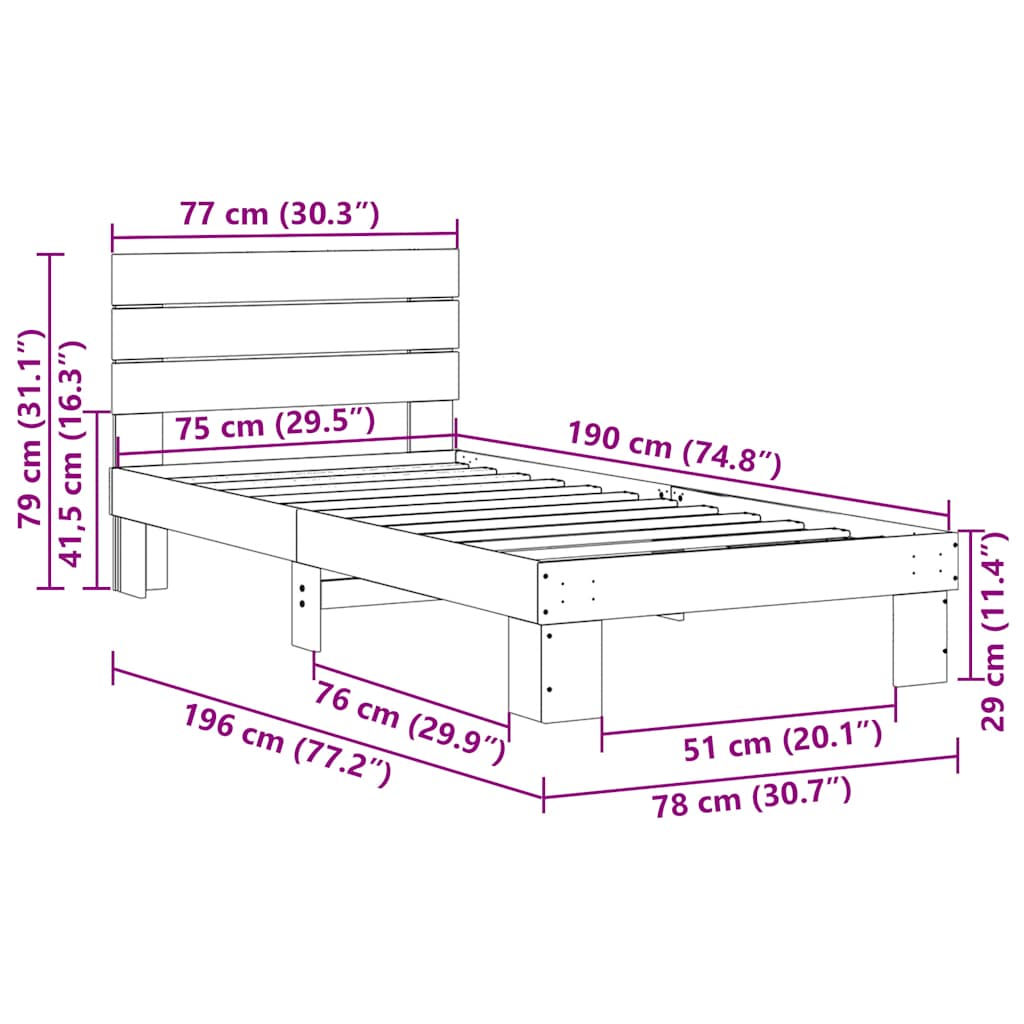 Massivholzbett mit Kopfteil ohne Matratze 75x190 cm Eichenholz