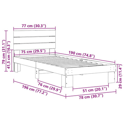 Massivholzbett mit Kopfteil ohne Matratze 75x190 cm Eichenholz