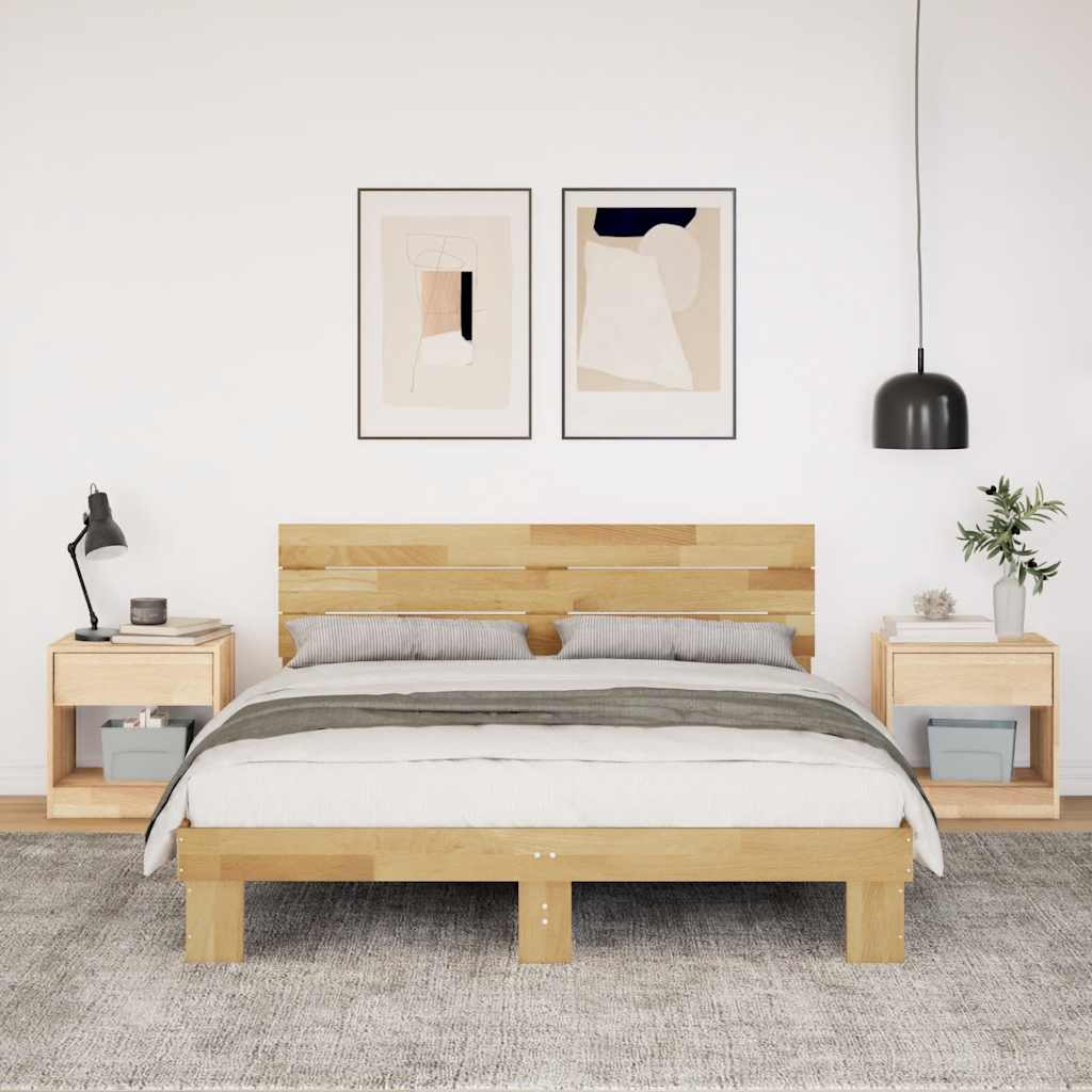 Massivholzbett mit Kopfteil ohne Matratze 135x190 cm Eichenholz