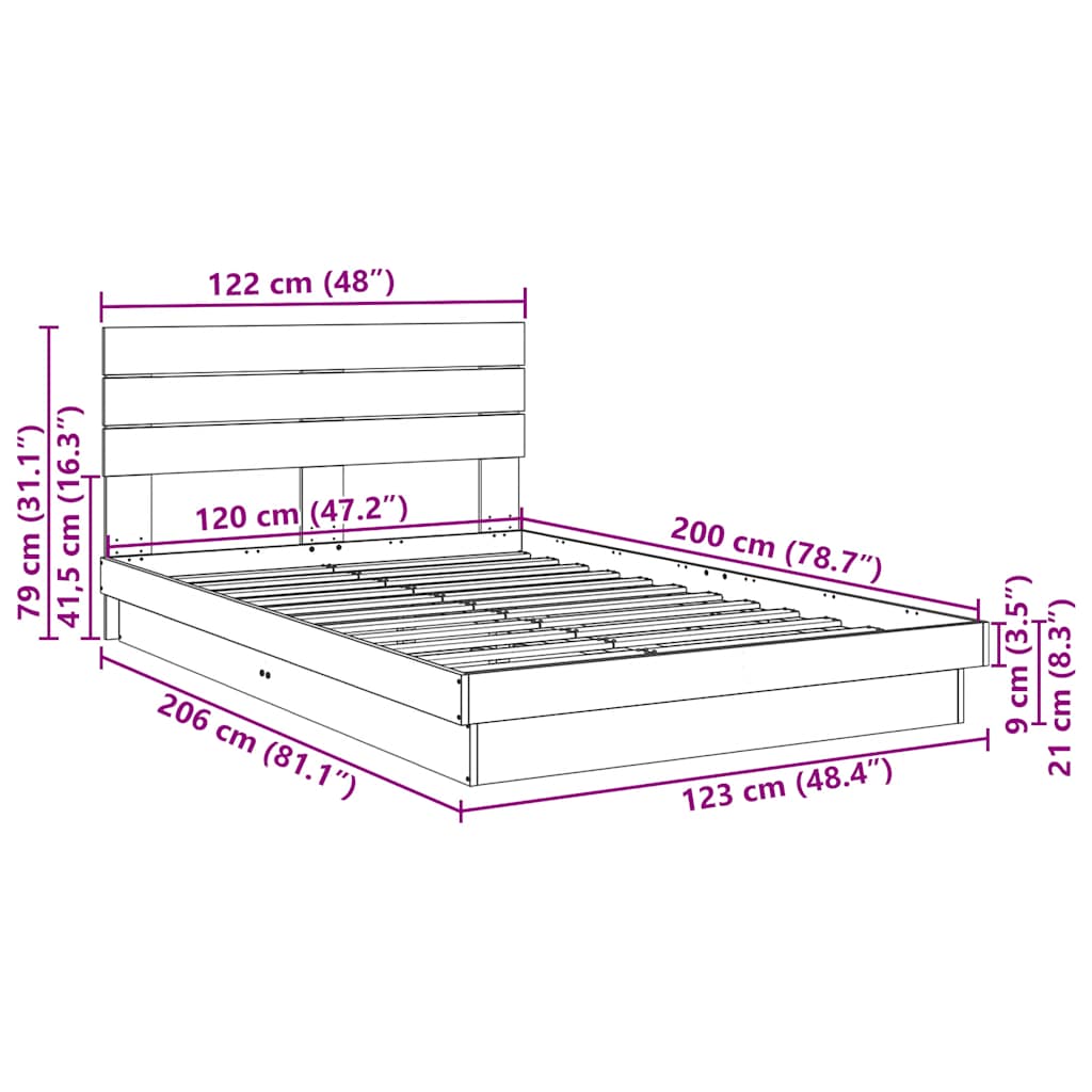 Massivholzbett mit Kopfteil ohne Matratze 120x200 cm Eichenholz
