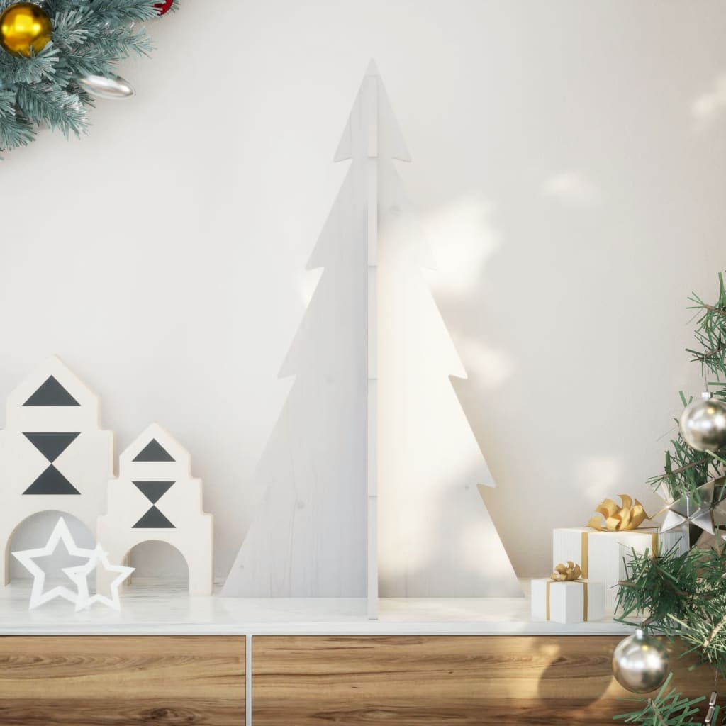 Sapin de Noël à décorer blanc 80 cm en bois de pin massif