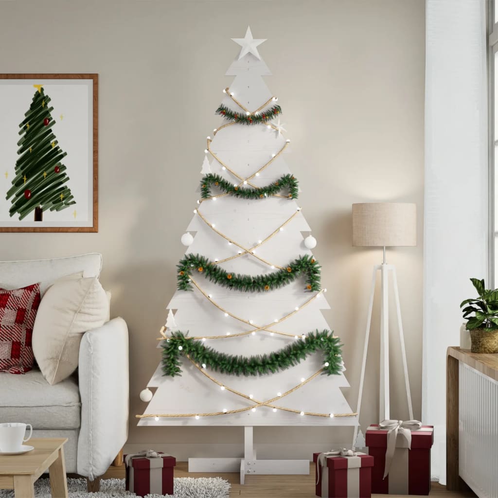 Sapin de Noël à décorer blanc 180 cm en bois de pin massif