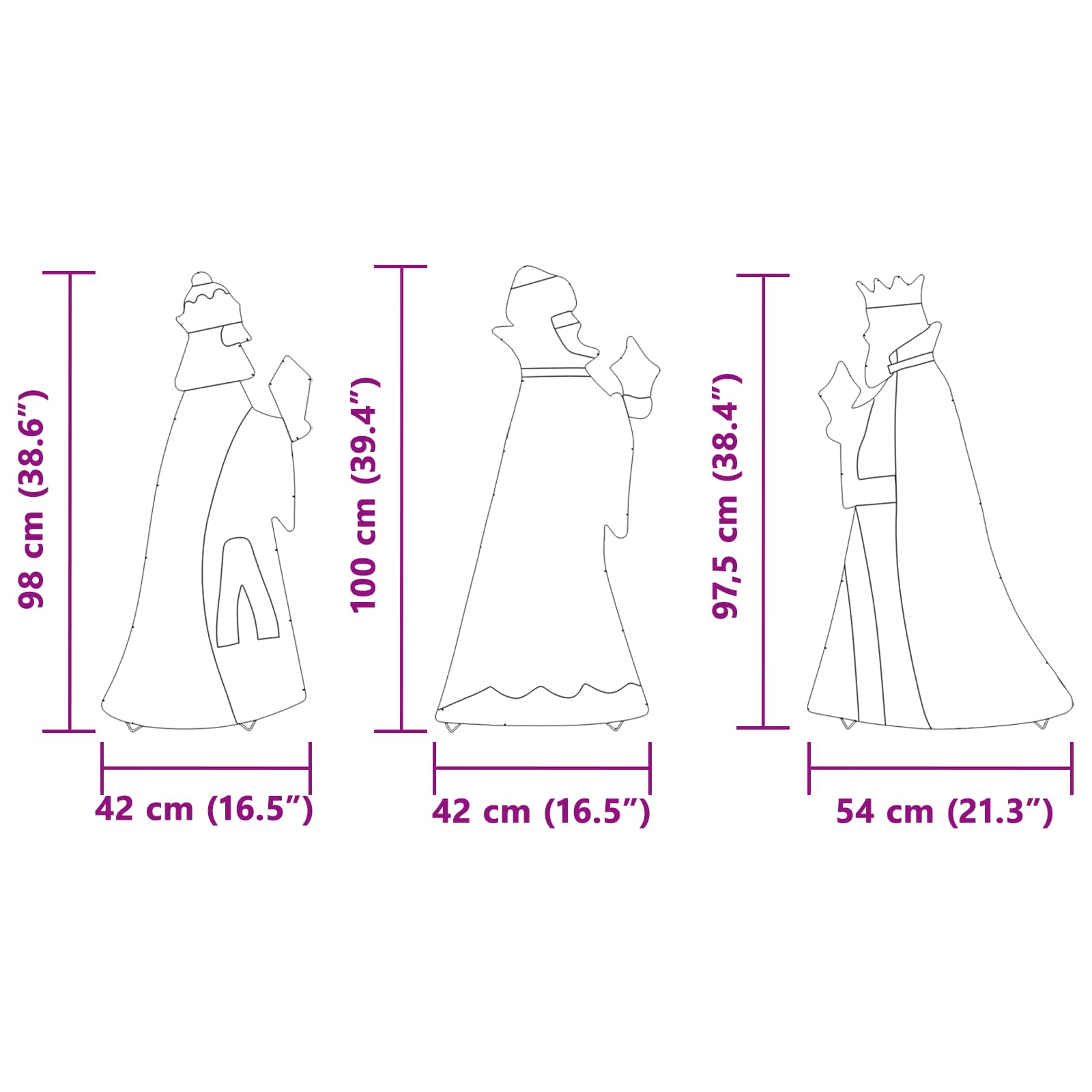 3 weise Männer Weihnachtsbeleuchtung 3 pcs Warmes Weiß 105 cm