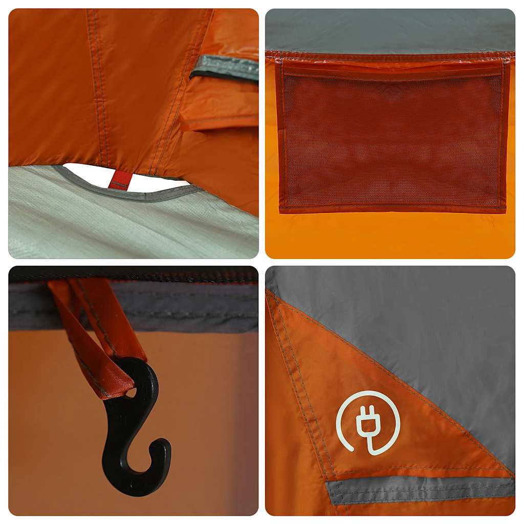 Campingzelt 4 Personen Grau und Orange Wasserdicht