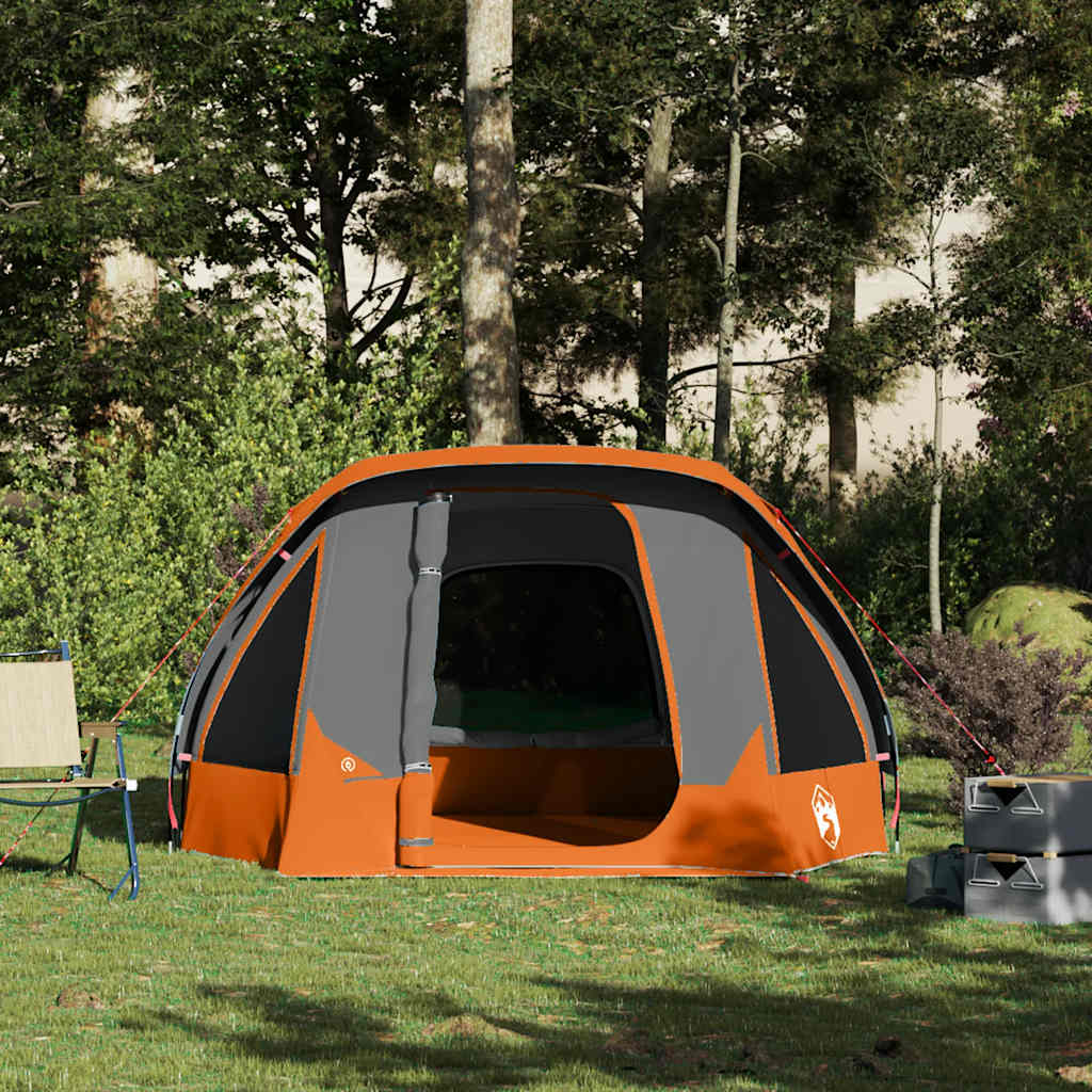 Campingzelt 4 Personen Grau und Orange Wasserdicht