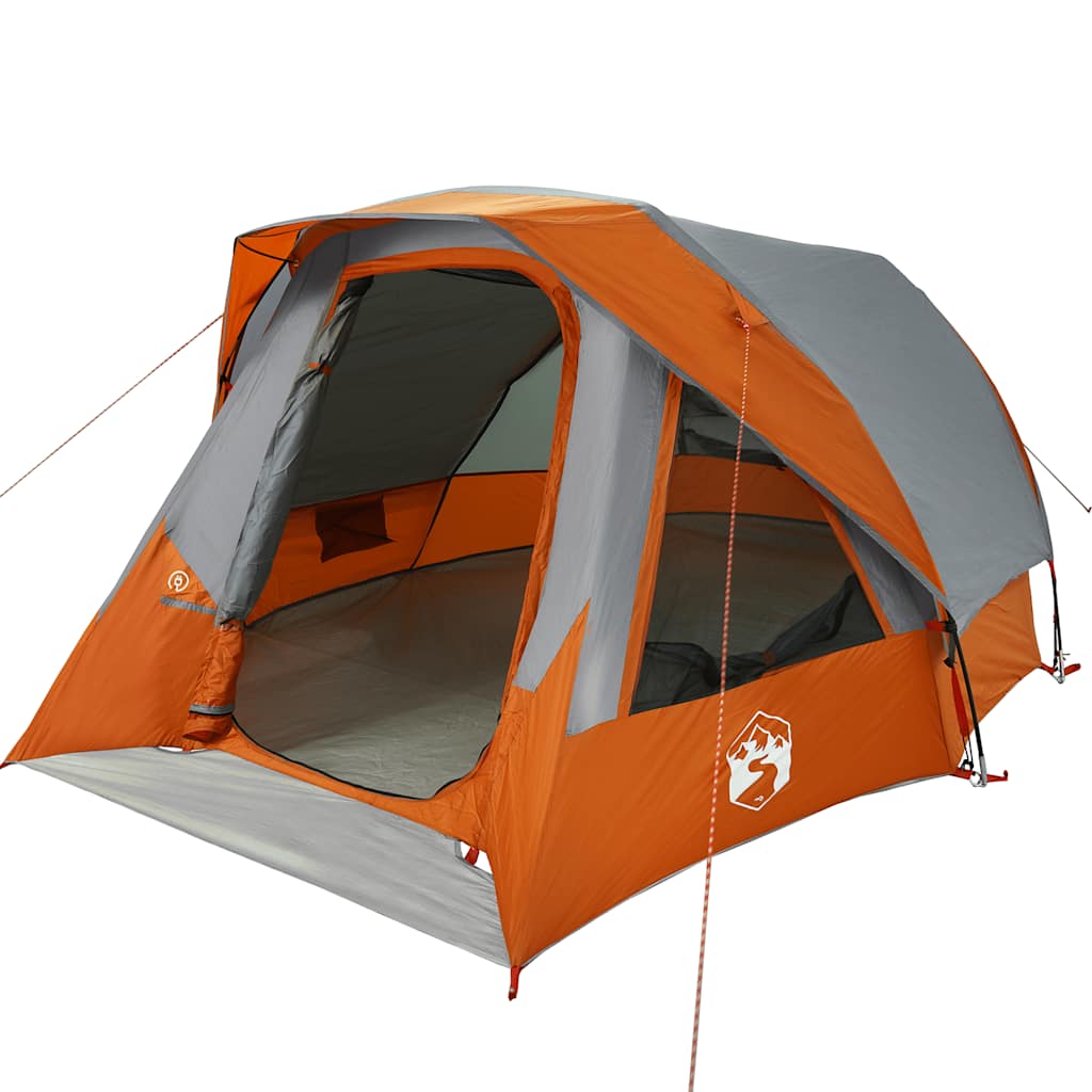Campingzelt 4 Personen Grau und Orange Wasserdicht