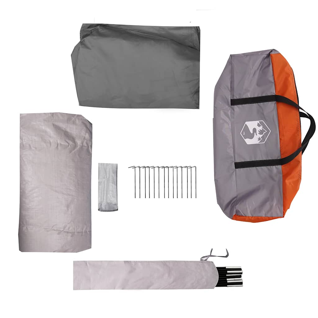 Campingzelt 4 Personen Grau und Orange Wasserdicht