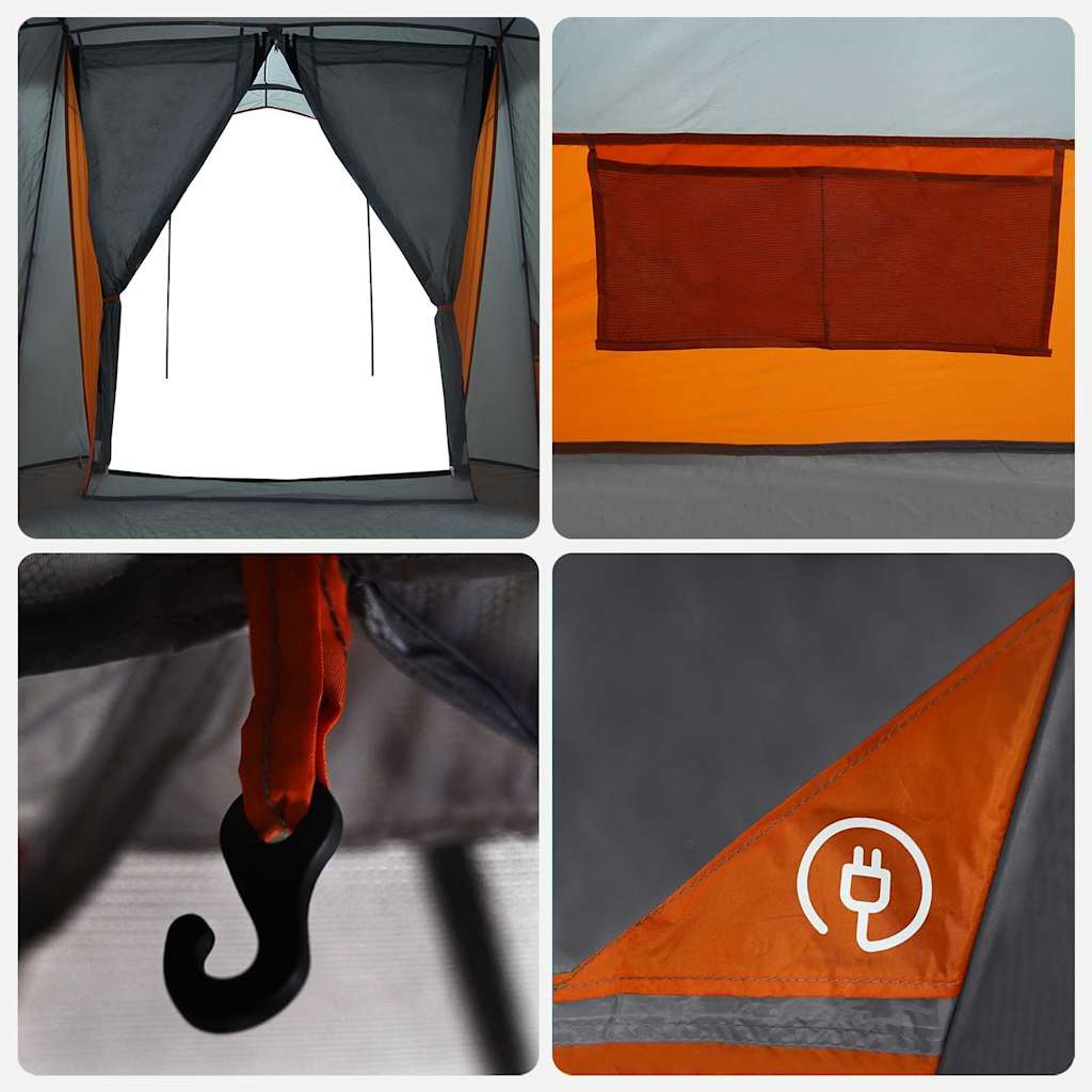 Familienzelt mit Dach Grau und Orange 721 x 335 x 212 cm