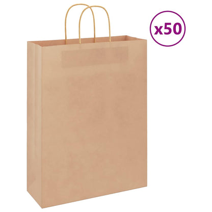 Papiertragetaschen 50 Stk. mit Henkeln Braun 32x12x42 cm