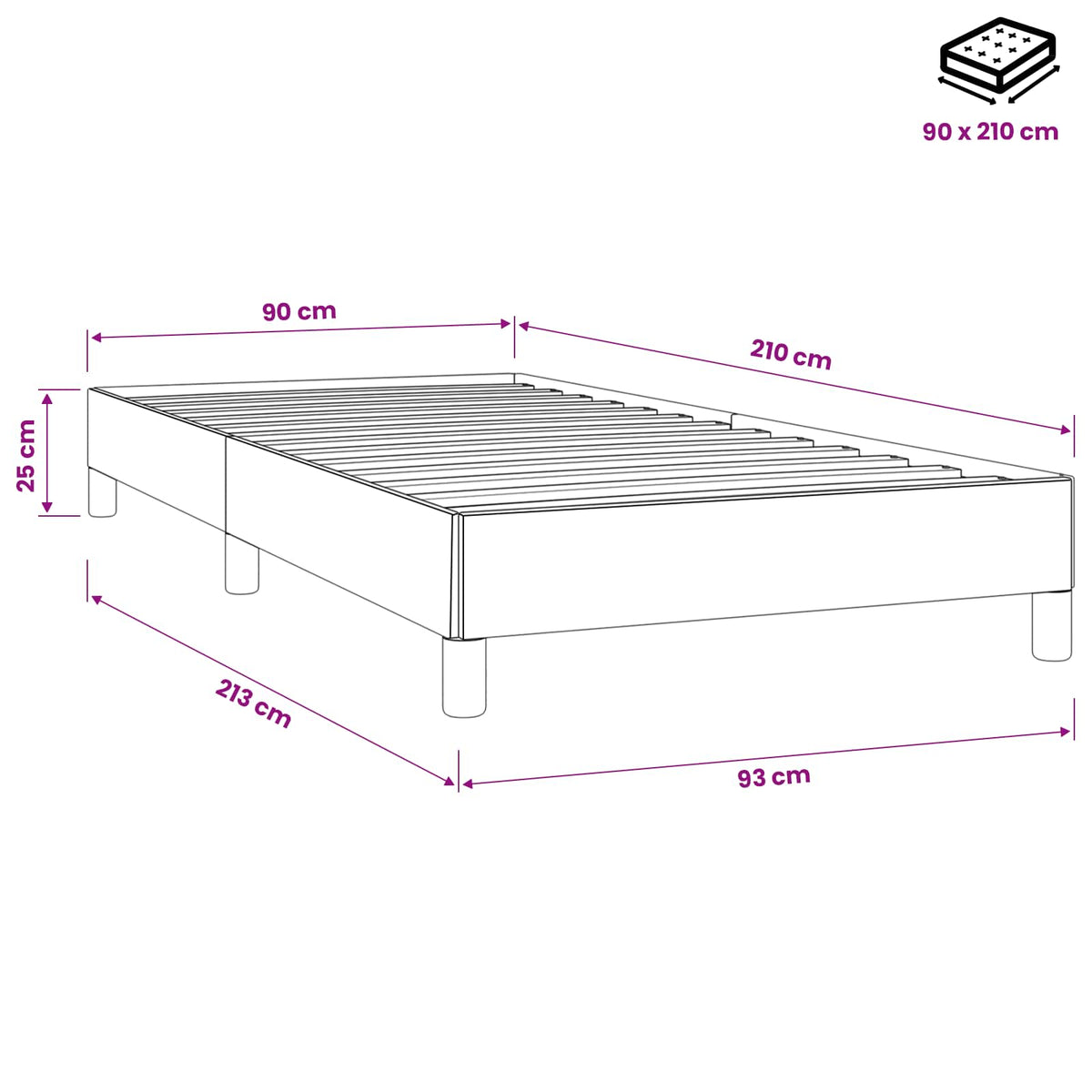 Boxspringbett ohne Matratze Dunkelblau 90x210 cm Samt