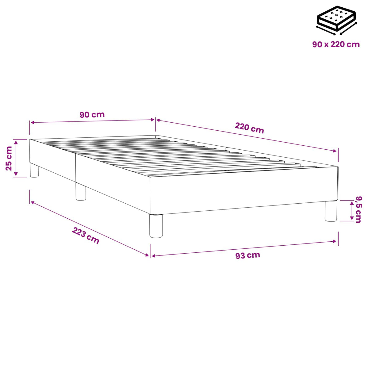 Boxspringbett ohne Matratze Rosa 90x220 cm Samt