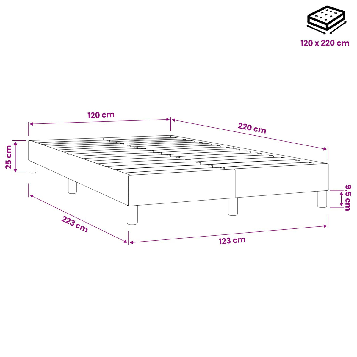 Boxspringbett ohne Matratze Dunkelgrau 120x220 cm Samt