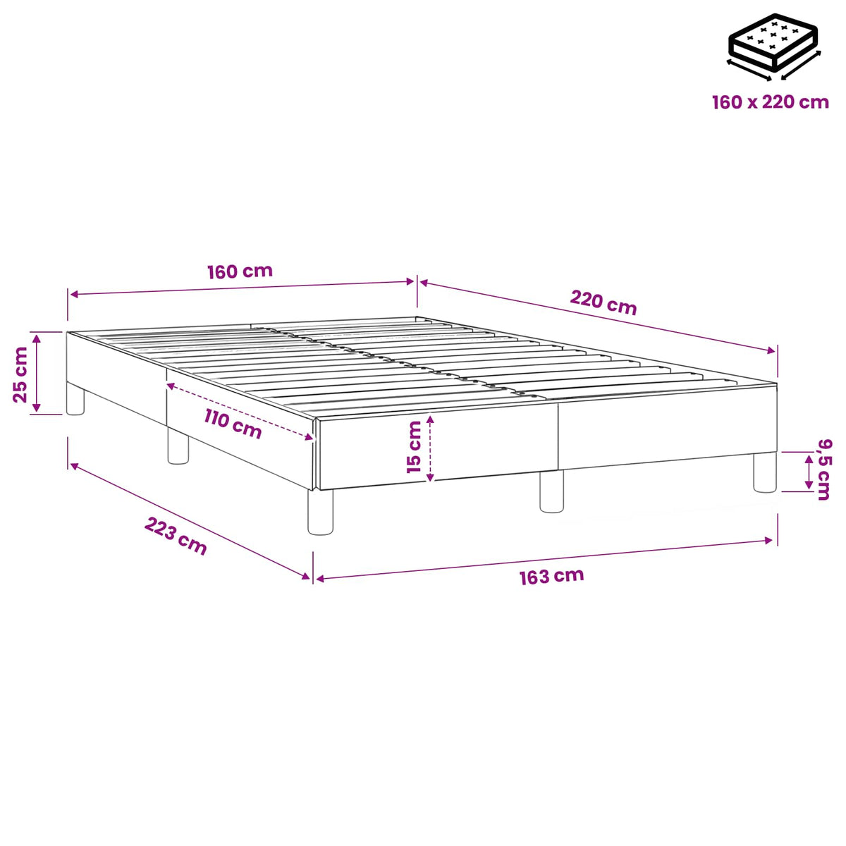 Boxspringbett ohne Matratze Hellgrau 160x220 cm Samt